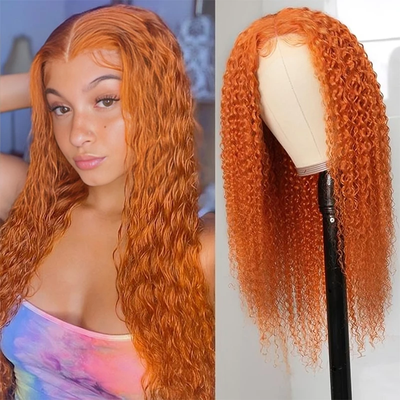 

200 Density Orange Ginger 13x6 HD Transparent Deep Wave Lace Frontal Human Hair Wig 30 38 Inch Curly 13x4 Lace Front Wigs