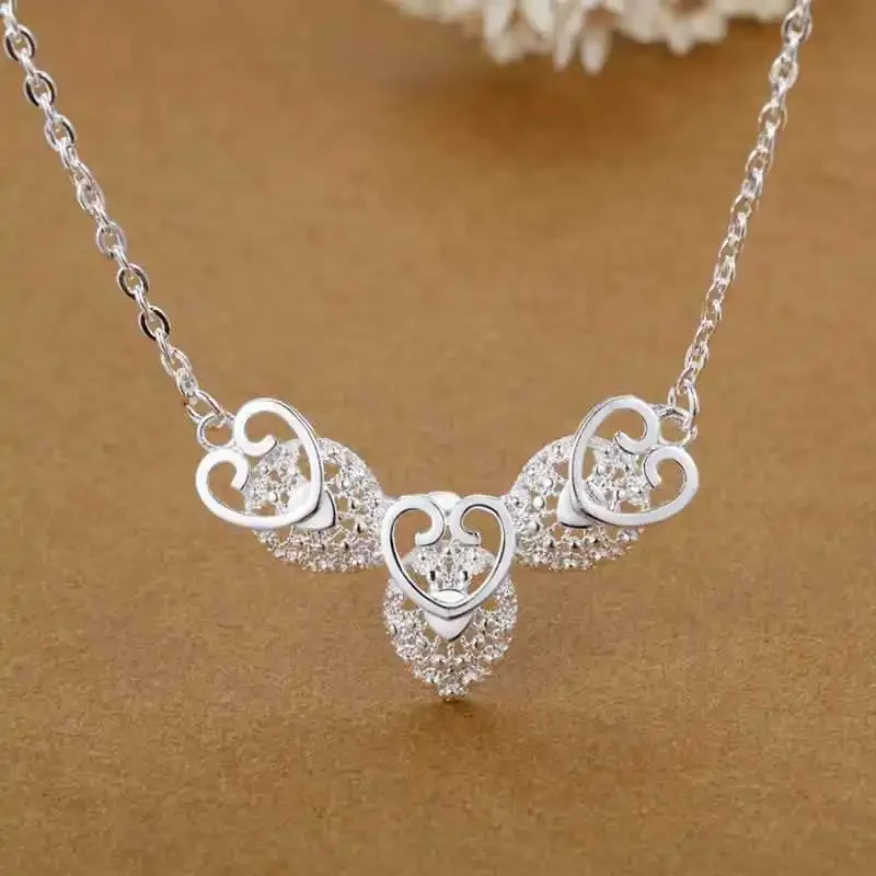 45cm Fine Pretty 925 Sterling Silver elegant heart Pattern Pendant Necklace For Women party Christmas gift Wedding Jewelry