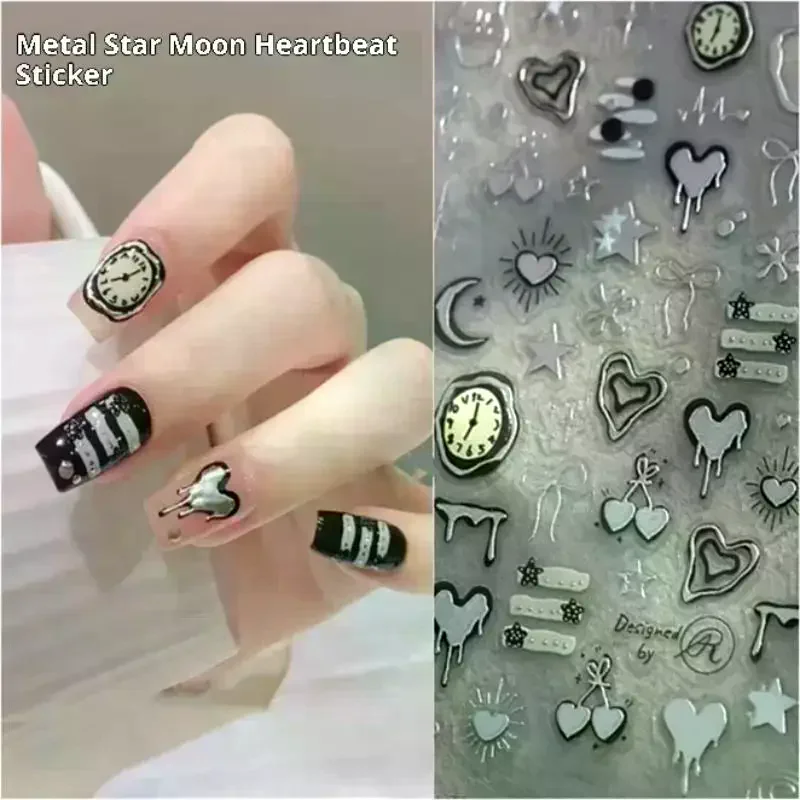 Silver Lava Annual Ring Cherry Clock Watch Starburst Love Heart Rate Chart Moon Star Line Bowknot Line Nail Art Stickers Decals