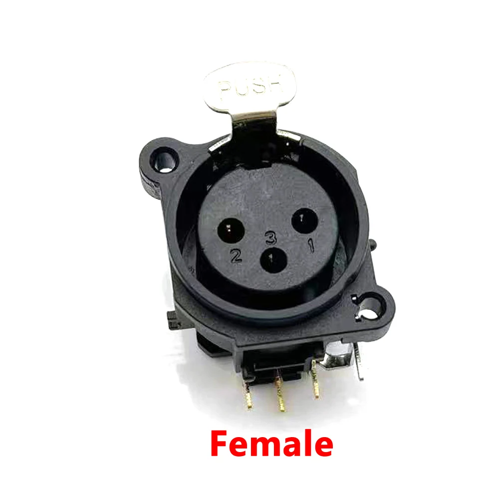 Conector de aguja doblada XLR para montaje en Panel de PCB, conector macho hembra de 3 pines, Forma cuadrada, chasis, adaptador XLR de 180 grados, 1 piezas