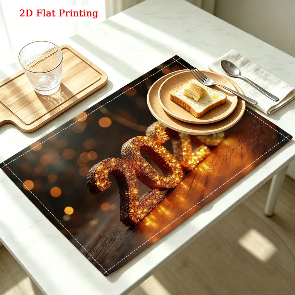 1Pc Modern Style Placemat Brown 2024 Glitter Text Design Table Mat For Dining Kitchen Party Decoration Use 30X40Cm Cover