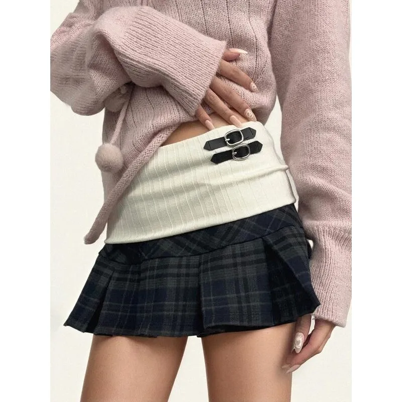 

Retro Plaid Pleated Skirt Women's Midi Skirts Checks A-Line Skirts Cross-Border Fashion Spring Summer Autumn Autumn