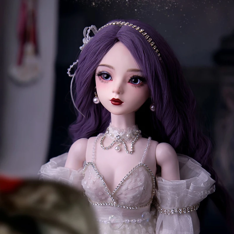 2023 New Handmade Bjd 1/3 Female Doll Full Set 60cm Purple Hair White Wedding Dress Noble Girl Ball Jointed Doll Toys for Girls