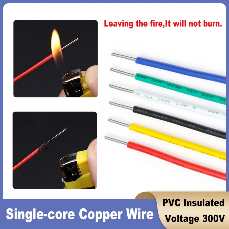 5/10/50m 1007 Single-core Wire 26 24 22 20 18 16 14AWG PVC Insulated LED Electric Cable Solid Tin-plating Copper Extension Cord