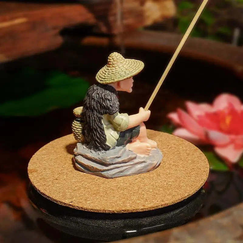 [JN] 1 Set Fish Tank Crafts Fisherman PVC Figurine Fishing Ornament For Table Fishing Decoration Dollhouse