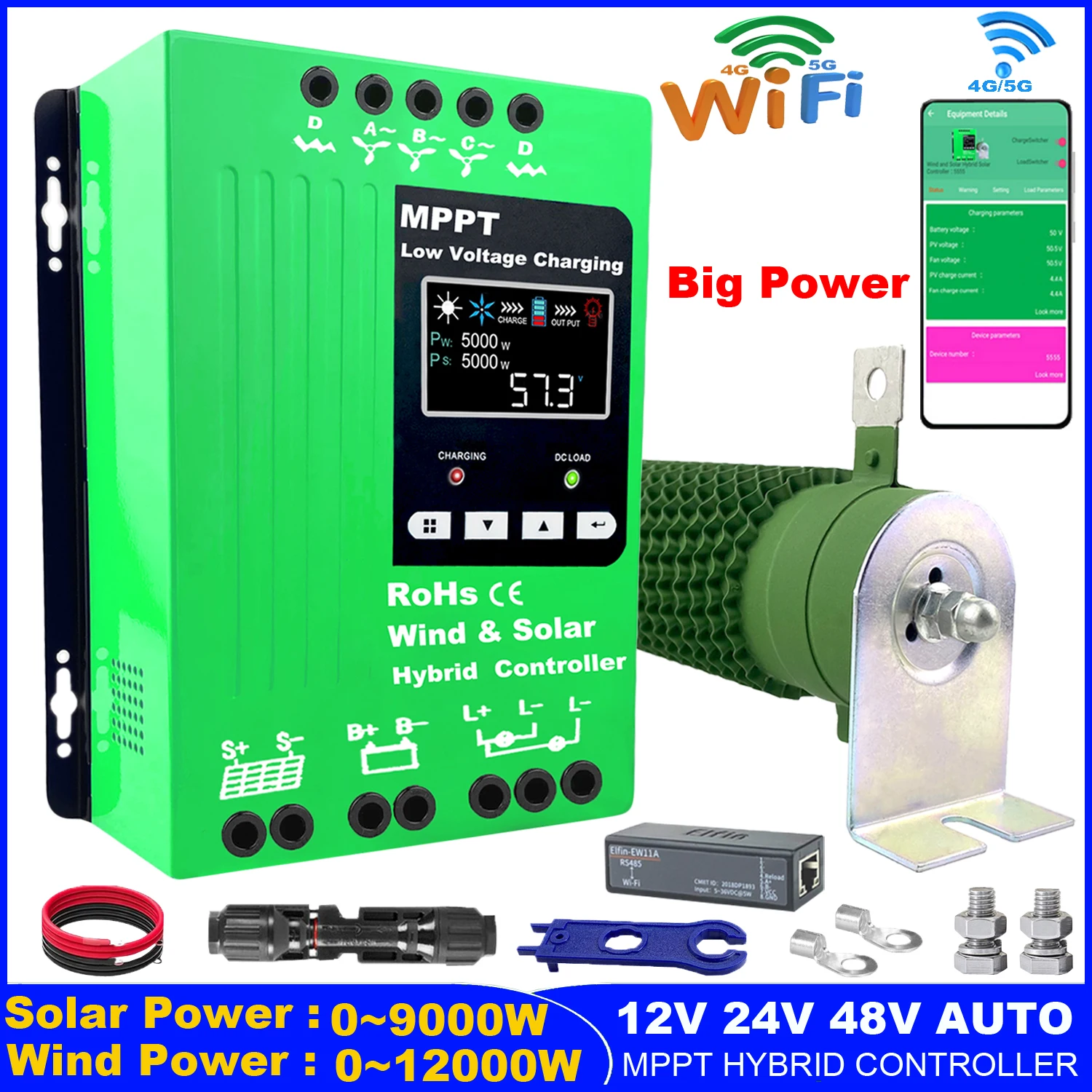 Wind Solar Hybrid System MPPT Charge Controller With Dump Load 0-11000w Wind Turbine 0-8000w Solar Panel 12V 24V 48V Regulator