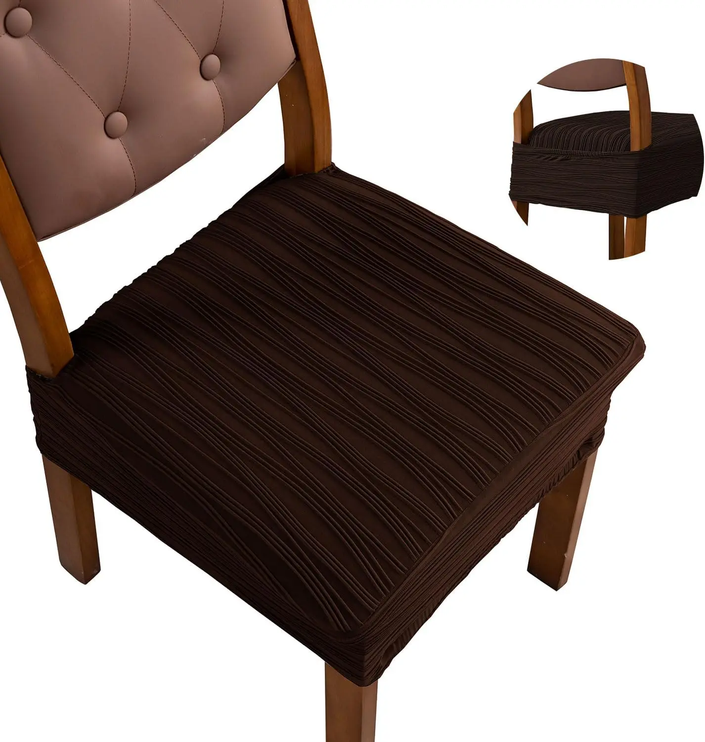

Stretch Soft Removable Washable Seat Covers For Dining Chairs, Dining Room Seat Cover Protector (Chocolate, 6 Pcs)