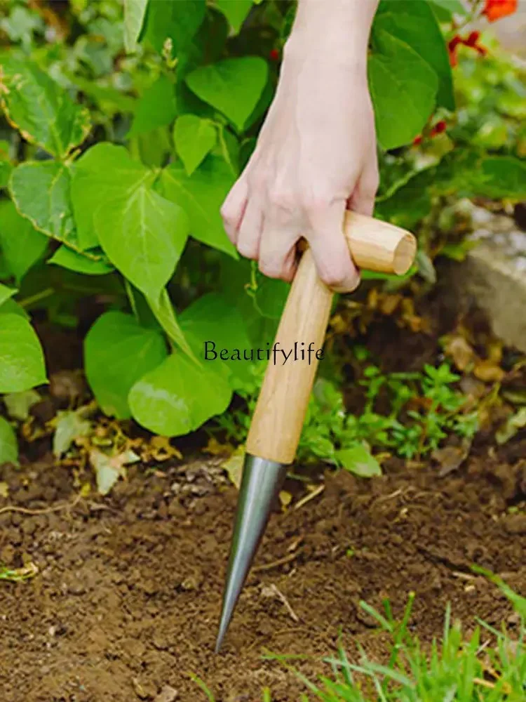 Seeding Seedling Removal Stainless Steel Wooden Handle Hole Punch Garden Seedling Artifact