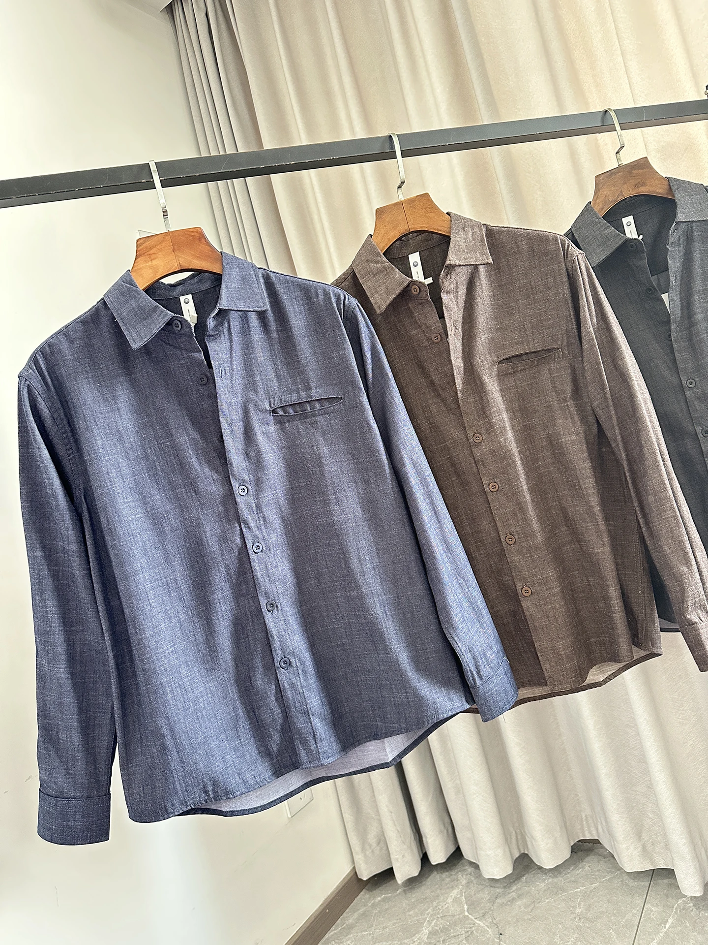Men's Autumnal Loose Fit Long Sleeve Shirt And Casual Pants Two-Piece Set Breathable Skin-Friendly Drapey Style Polyester Cot...