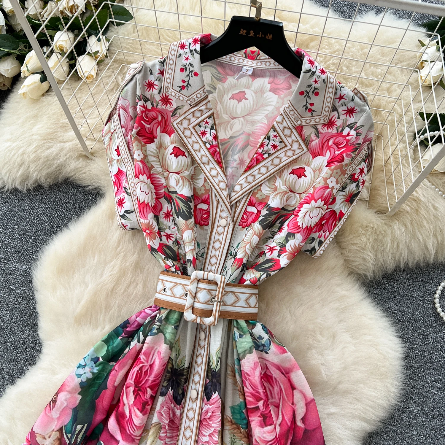 Długa sukienka maxi w stylu vintage, codzienna, w kwiaty, koszulowa, nowa, damska, letnia, z krótkim rękawem, kołnierzykiem w szpic, trzewik w stylu narodowym, sukienki w stylu bohemy z długim nadrukiem.