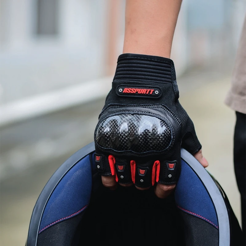 RS Summer Half Finger Motorcycle Gloves Sheepskin Leather Carbon Fiber Protective Shell Motorcycle Motorbike Motocross Gloves view 5