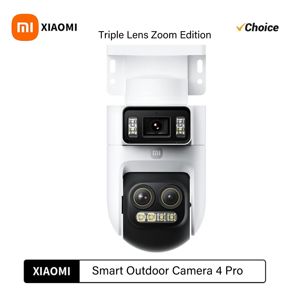 XiaoMi New Smart Outdoor Camera 4 Pro Triple Camera Zoom Edition，360° 5MP 3K，9x Hybrid Zoom，IP66，Chinese Version With Adapter CN