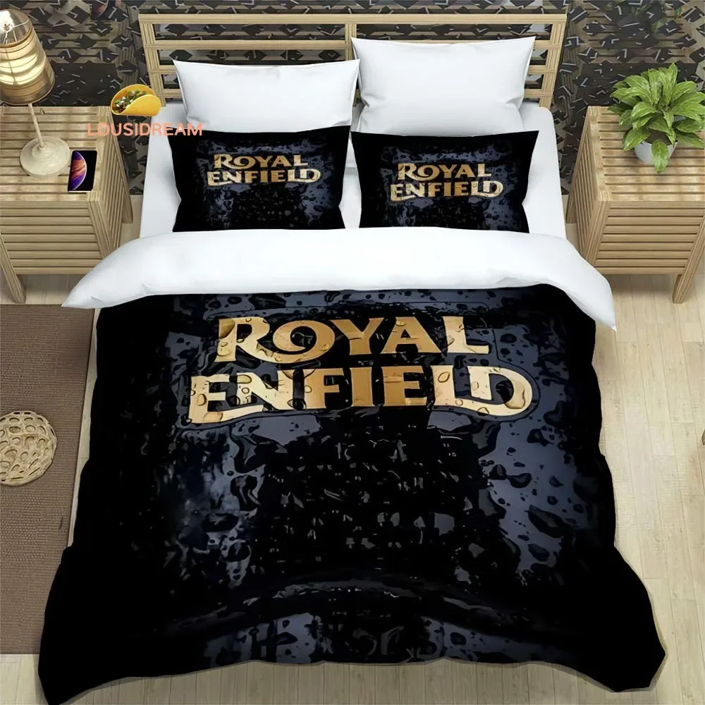 R-Royal Enfield Logo Sheets Quilt Covers Bedding Dormitory Sheets Three-piece Bedding Set Three-piece Soft Warm Bedding Set