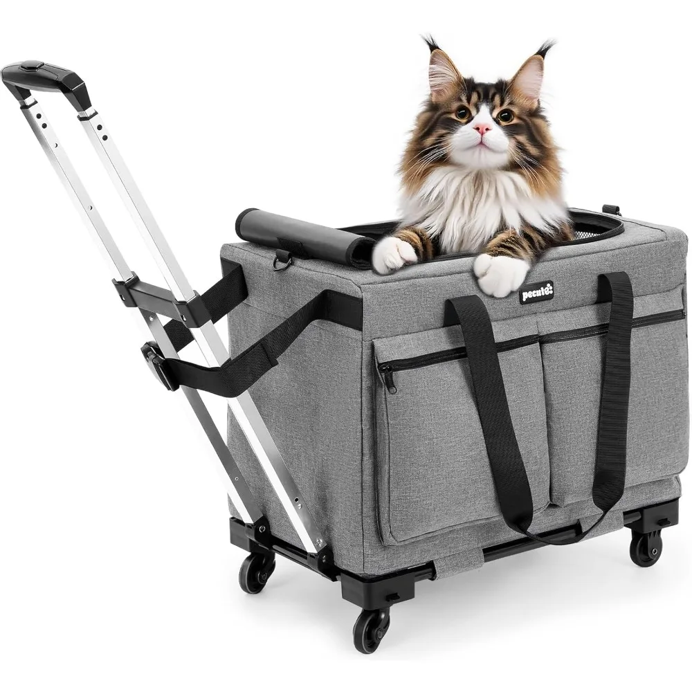 

Cat Carrier with Wheels, Steel Wire Frame Cat Carrier, Stable Pet Trolley Bag for Cats, Pet Handbag and Stroller Bag, Port.