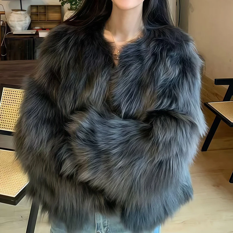 الراقية المرأة الأنيقة Maomao معطف قصير سليم صالح كم طويل الشتاء سترة الشباب موضة خفيفة فاخرة عادية الفراء أبلى