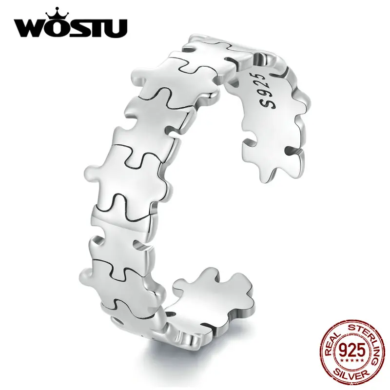 WOSTU 925 Sterling Silver Creative Puzzle Game Opening Rings For Women Irregular Stackable Punk Party Girl Ring Party Jewelry