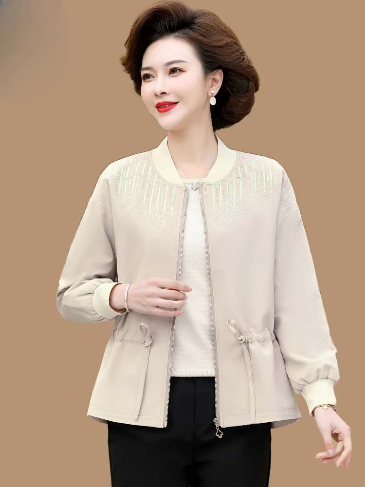 

2024 New Women Spring Autumn Middle-aged Thin Jacket Female Short Stand Collar Coats Ladies Stand Collar Loose Overcoats Q41