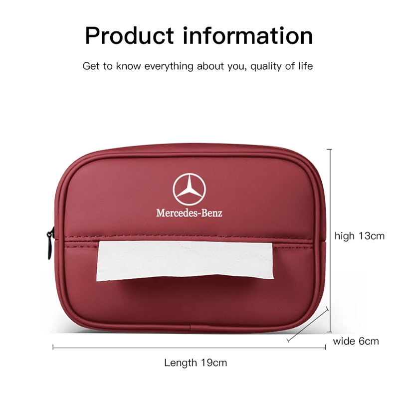 Car Tissue Box Seat Back Leather Tissue Storage Bag For Mercedes Benz AMG W203 W206 W220 W205 W211 W212 W210 W108  Auto interior