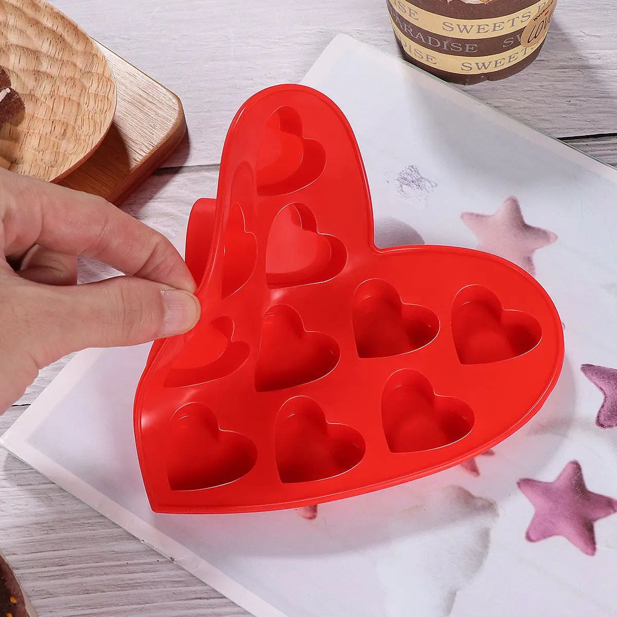 Форма для выпечки из пищевого силикона на 10 ячеек в форме сердца для шоколада, печенья, мастики, льда, на День святого Валентина, День рождения