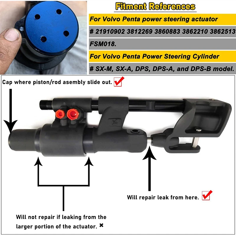 Power Steering Actuator Repair Kit for Volvo Penta 21910902 3812269 3860883 3862210 3862513 FSM018 (Set of 6) Boat Accessories