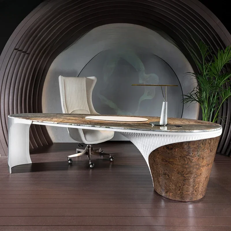 Designer light luxury desk, marble writing desk, high-end Italian minimalist boss table