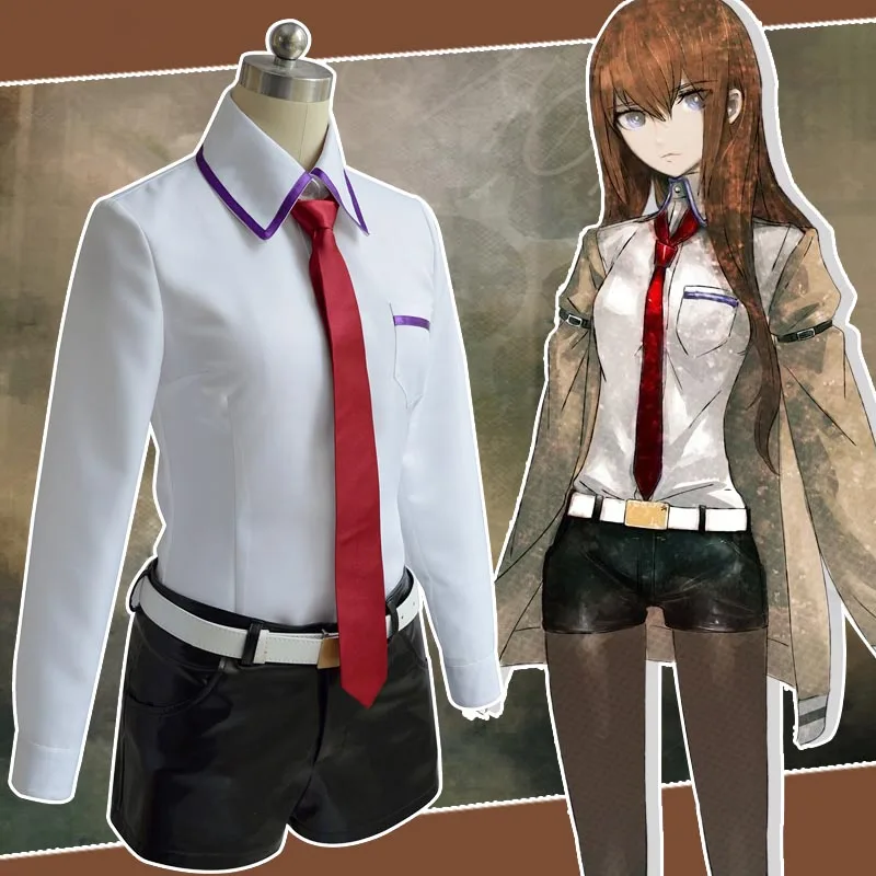 Steins Gate Cosplay Kostüm japanische Anime Spiel Cosplay Kurisu Makise Uniformen Full Set Mantel Hemd Krawatte Rock