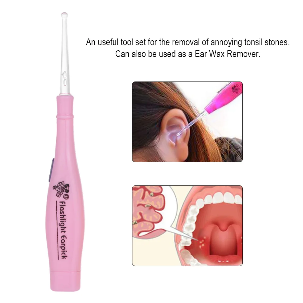 Tonsil Stone Remover Tool LED Light Earpick Stainless Steel Earwax Remover With 3 Tips Irrigator Clean Care Tool