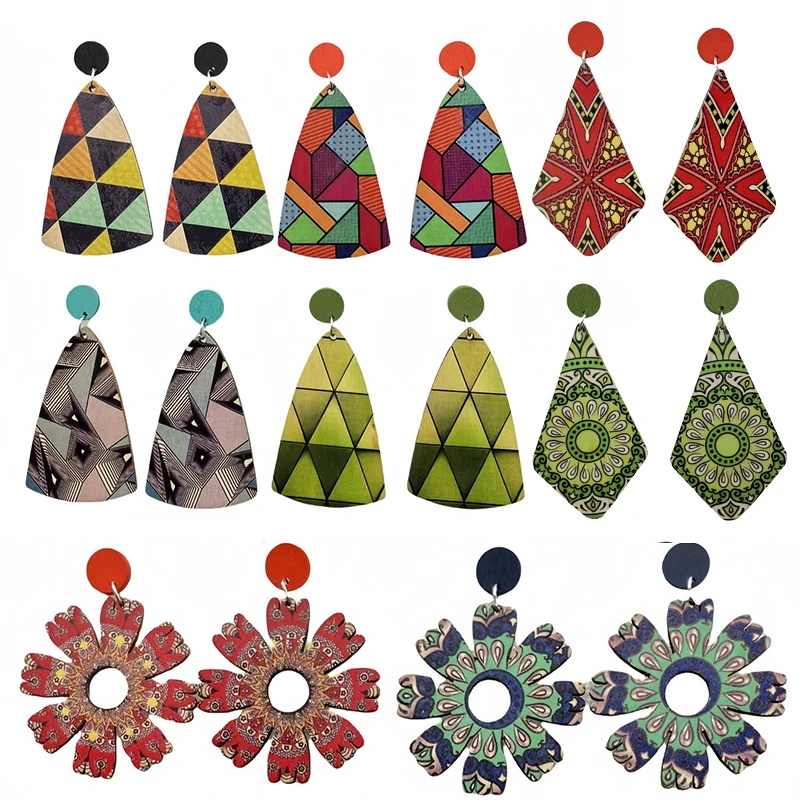 

New African Ethnic Retro Wooden Earrings Bohemian Style Wooden Earrings Exaggerated Jewelry Decoration Gift