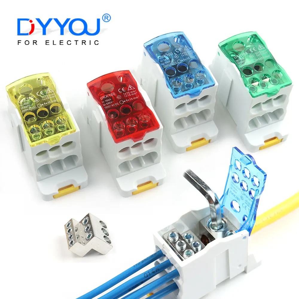 

Distribution Box UKK 160A Din Rail Terminal Block Two In Six Out Universal Power Electric Wire Connector Single-Pole Splitter