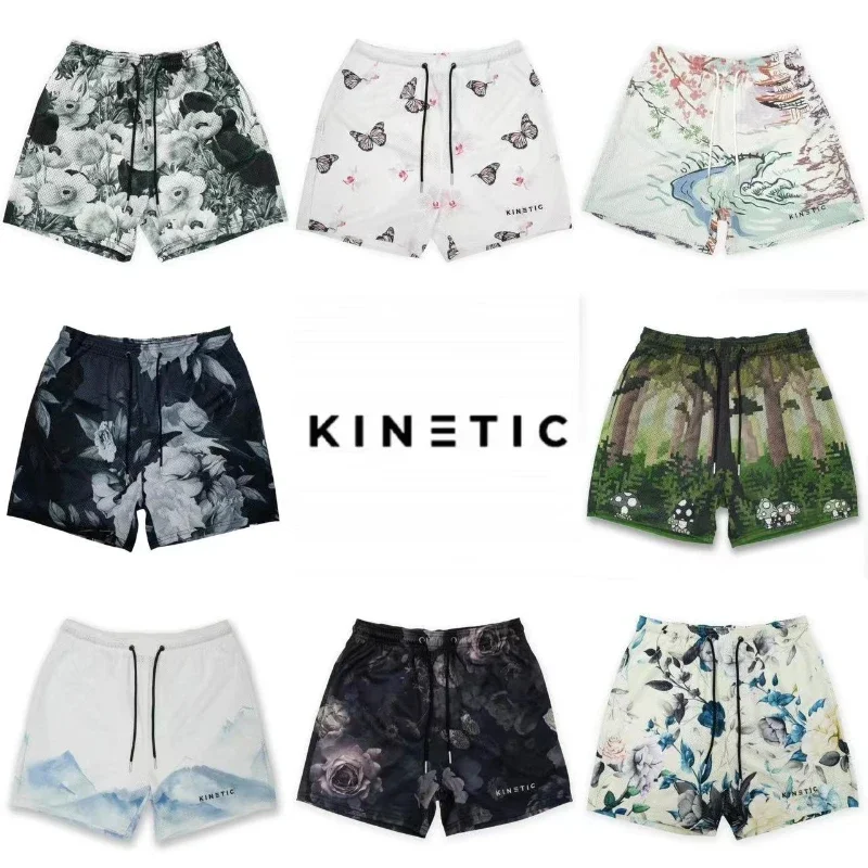 KINETIC Men\'s Print Trend Shorts Casual Shorts Gym Fitness Sports Streetwear Short Pants Quick Dry Mesh Loose Basketball Shorts