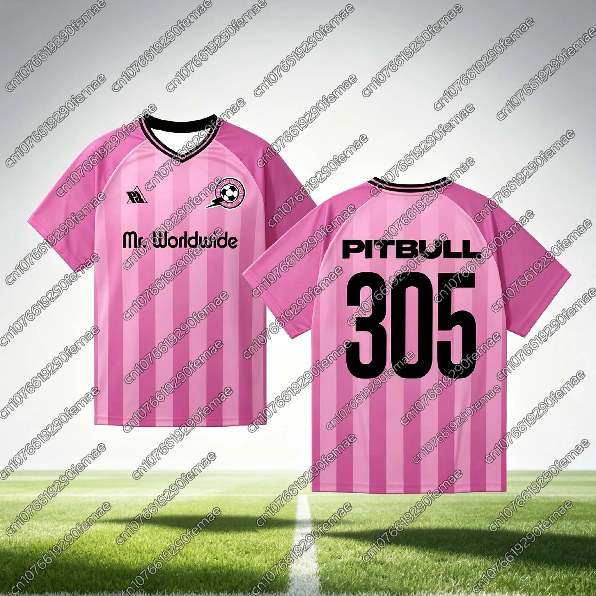 T-shirt de sport rose à séchage rapide pour enfants, tenue de fan Pitbull 305, haut unisexe Mr. Worldwide, maillot de football tendance incontournable été 2026