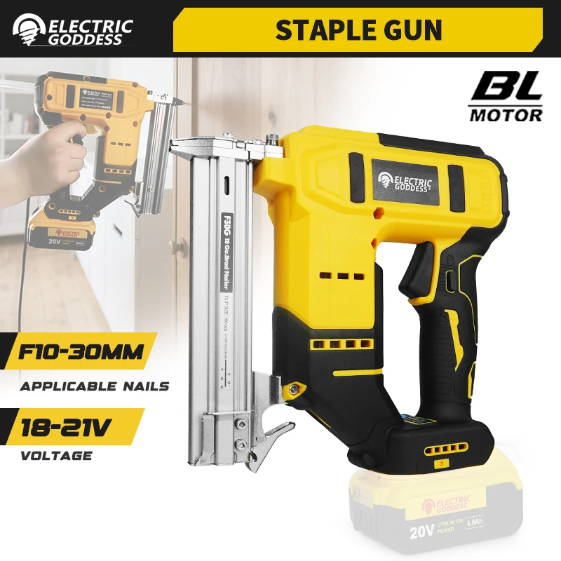 

Электрический бесщеточный пистолет для ногтей Goddess Brad для Dewalt, 20 В, аккумуляторный штифт, беспроводной прямой/N-образный гвоздь, деревообрабатывающий станок для ногтей ﻿