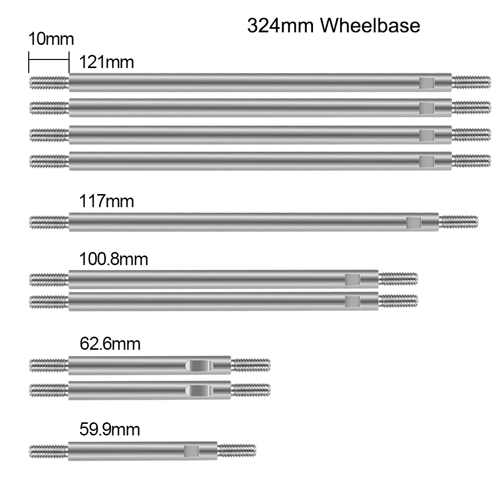 YEAHRUN-Aço Inoxidável Link Rod Linkage Set, Link para TRX-4, 313mm, 324mm, Distância entre eixos, 1:10 RC Crawler Car, Peças de Atualização Modelo de Caminhão, 10Pcs