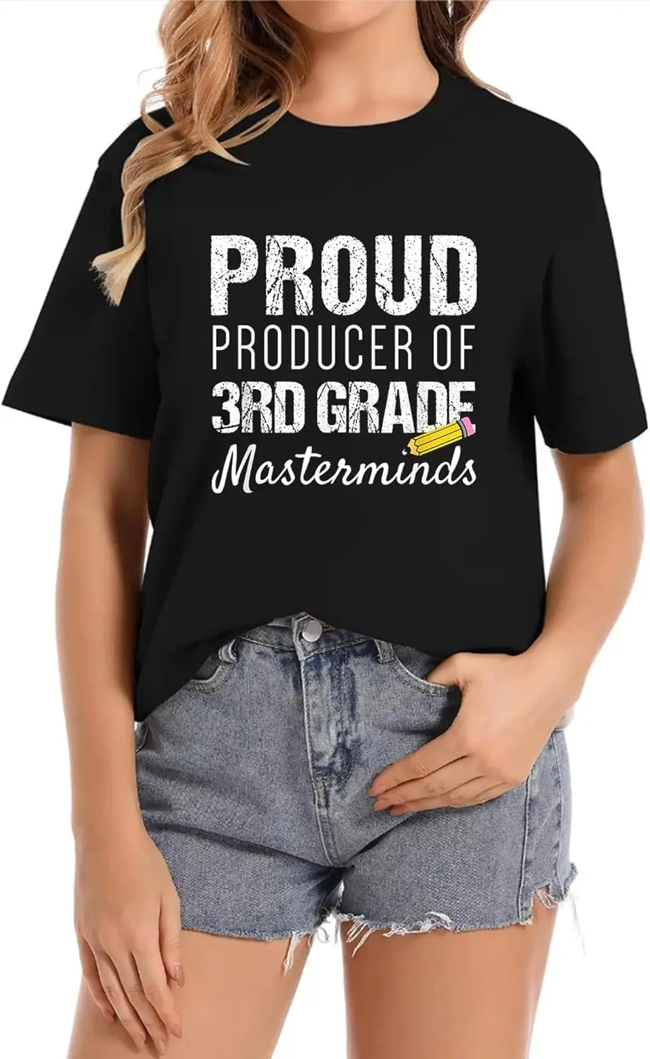 Third Grade Teacher Producer of Third Grade Crew Neck Casual Short Sleeve Vintage Summer Graphic T-Shirt for Women