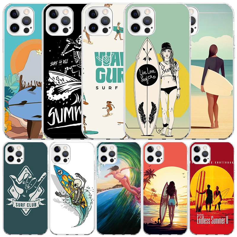 Surf Board Aesthetic Phone Case For IPhone 16 15 14 13 12 11 Pro Max Mini XR XS X 7 Plus 8 + SE 2020 Soft TPU Back Cover