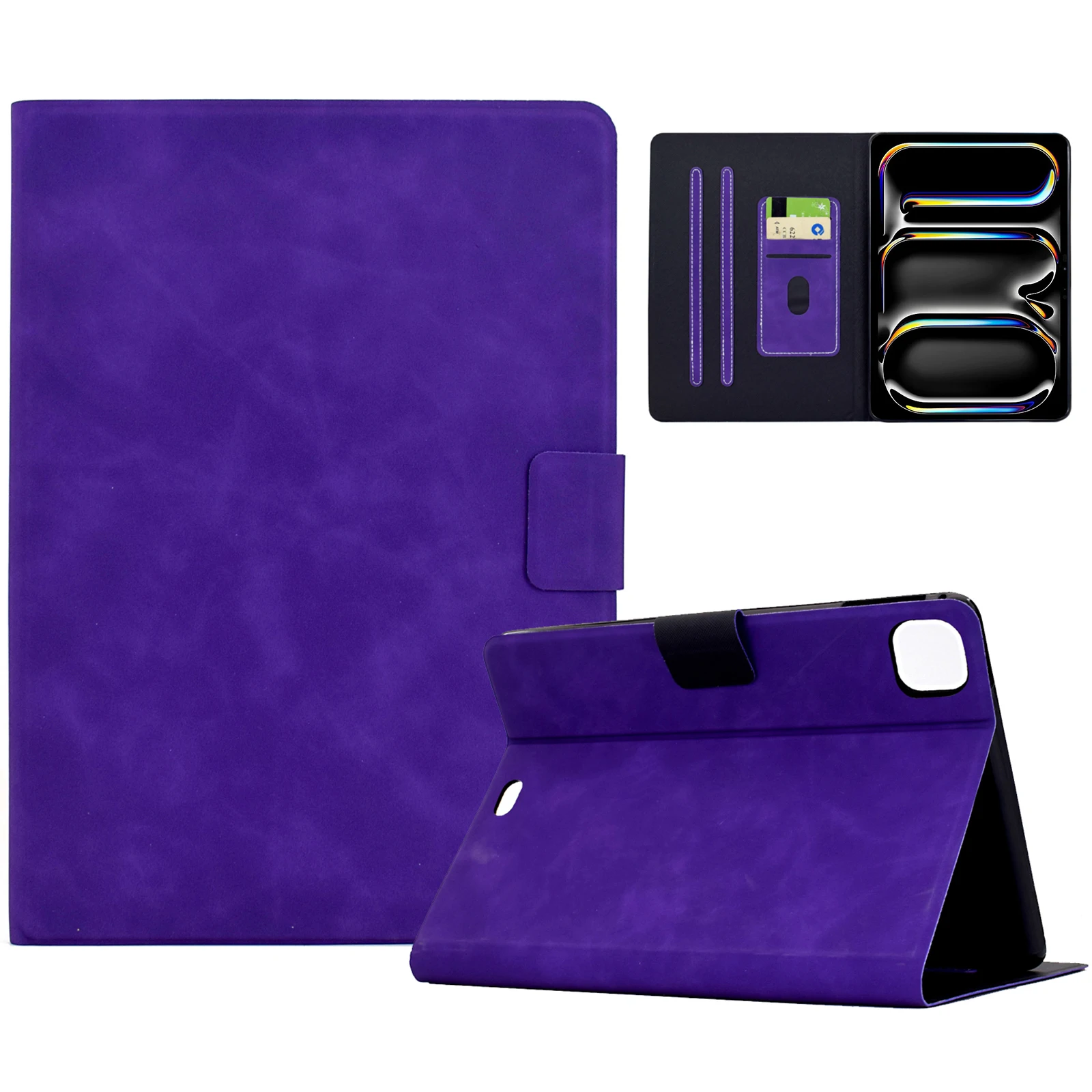 

For iPad Pro 11 (2024) Case PU Leather Tablet Cover with Card Slots - Purple