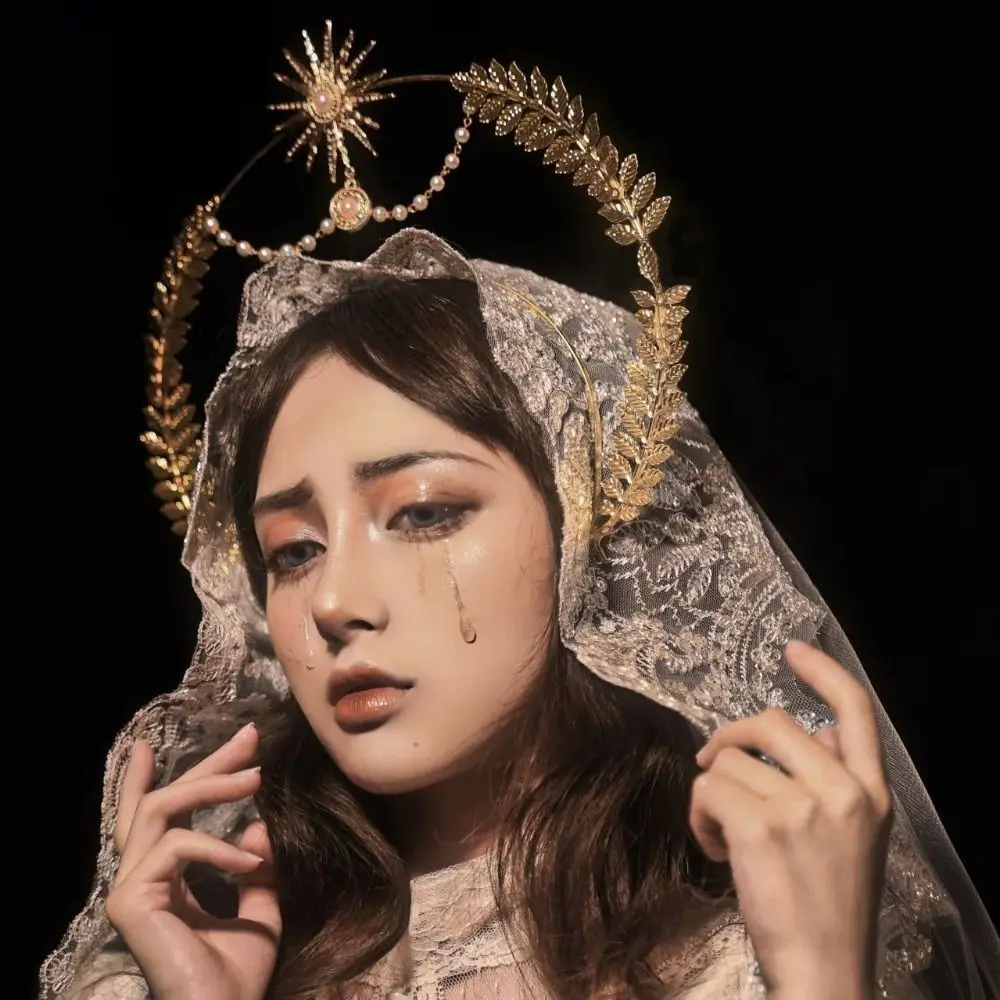 

Vintage Sun God Halo Headband Gold Star Baroque Crown Halloween Costume Pearl Tiara Headdress Ladies/Girls