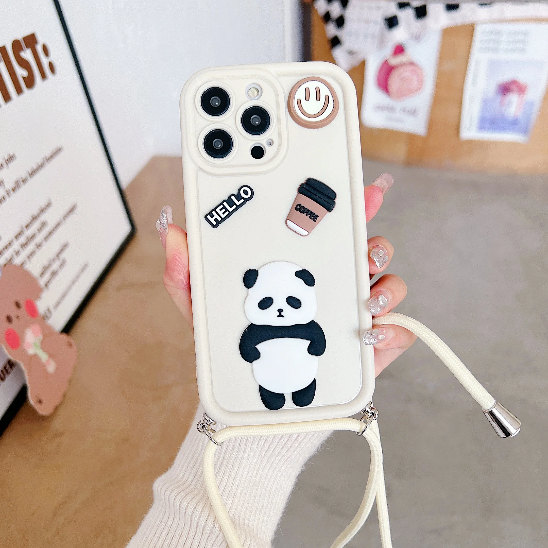 

Crossbody Lanyard Cartoon panda Case For Oppo Reno 7 6 5 Lite 8 9 Pro Plus 4g 5g Retro Men Back Cover Reno5 Reno6 Reno7 5lite 6