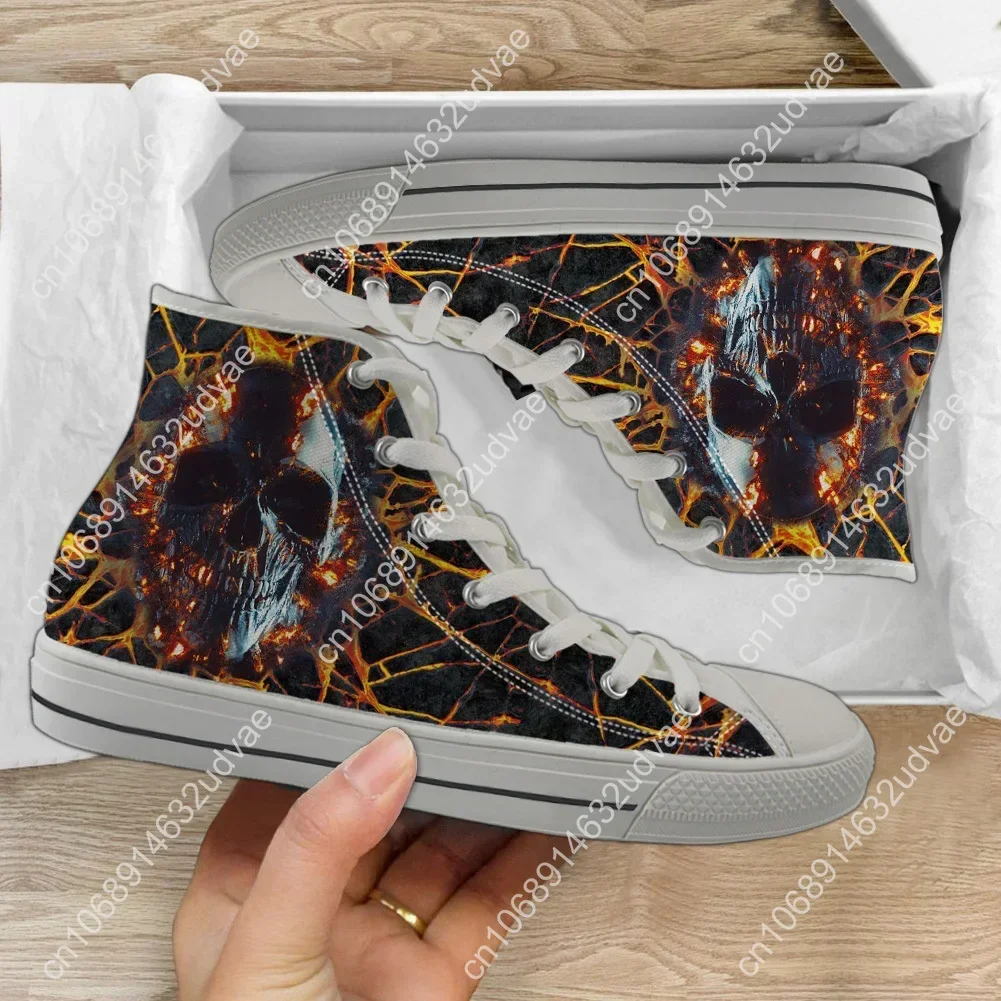 Gothic Fired Skull Design Lightweight High Top Canvas Shoes Men Women Casual Breathable Sneakers Board Shoes Zapatos
