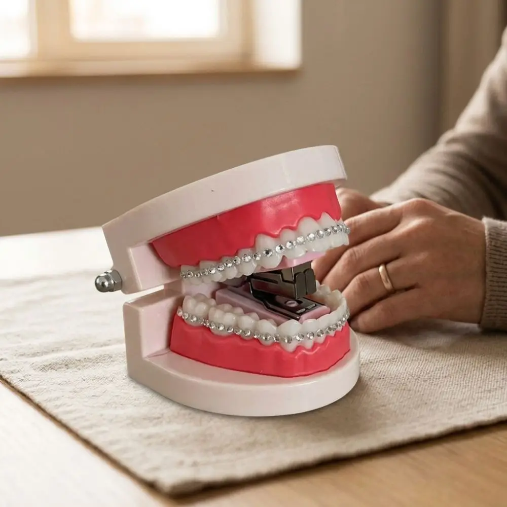 Novelty Rhinestone Denture Stapler Easy Stapling Plastic Prank Mini Stapler Gag Style Funny Teeth Desktop Stapler Party Favor