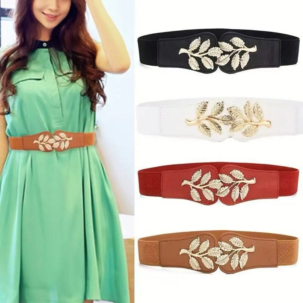 

Exquisite Gold Leaf Women's Waist All-Match Luxury Design Hook Buckle Waistband Buttons Elastic Waist Paired With Skirt