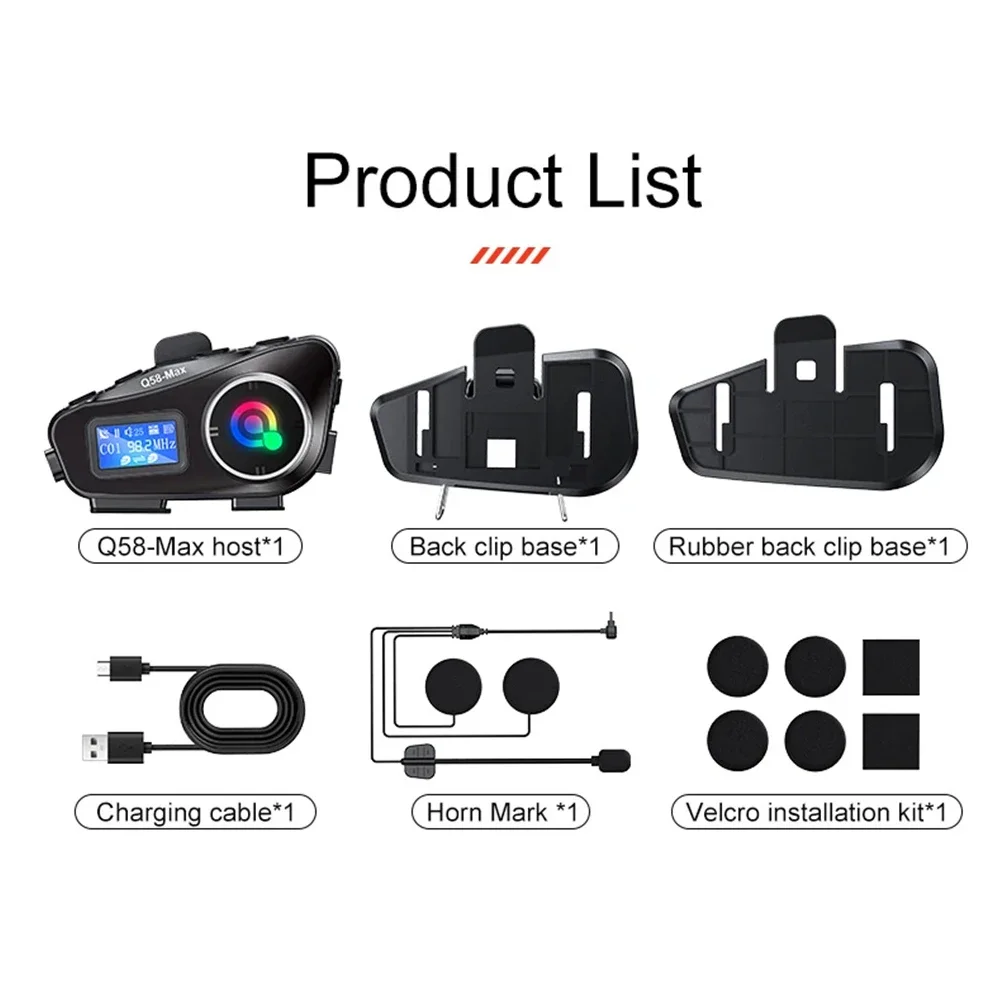 

Q58-MAX Motorcycle Bluetooth Helmet Headset With LCD Screen LED Lighting IP65 Waterproof Noise Cancellation FM Radio Intercom
