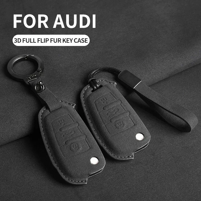 

For Audi A1 A3 A4 8P 8L 8V A5 B6 B7 A6 A7 C5 C6 Q3 Q5 Q7 4F S3 S4 S6 RS3 TT Suede Car Flip Key Case Cover Keychain Accessories