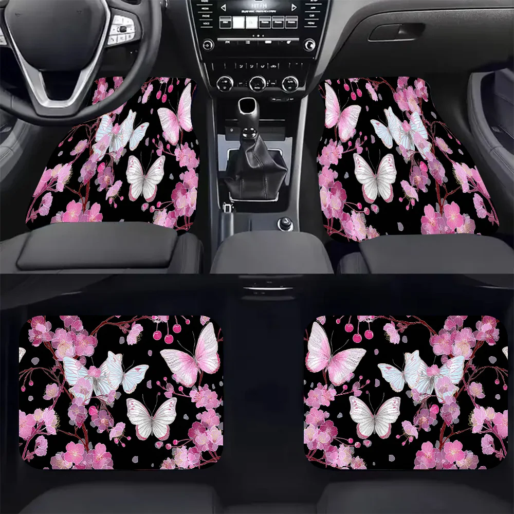 

4pcs -Butterflies In Bloom, Print Car Floor Mats - Stylish, Easy To Clean, Suitable For All Vehicles, Durable And Provide Lastin