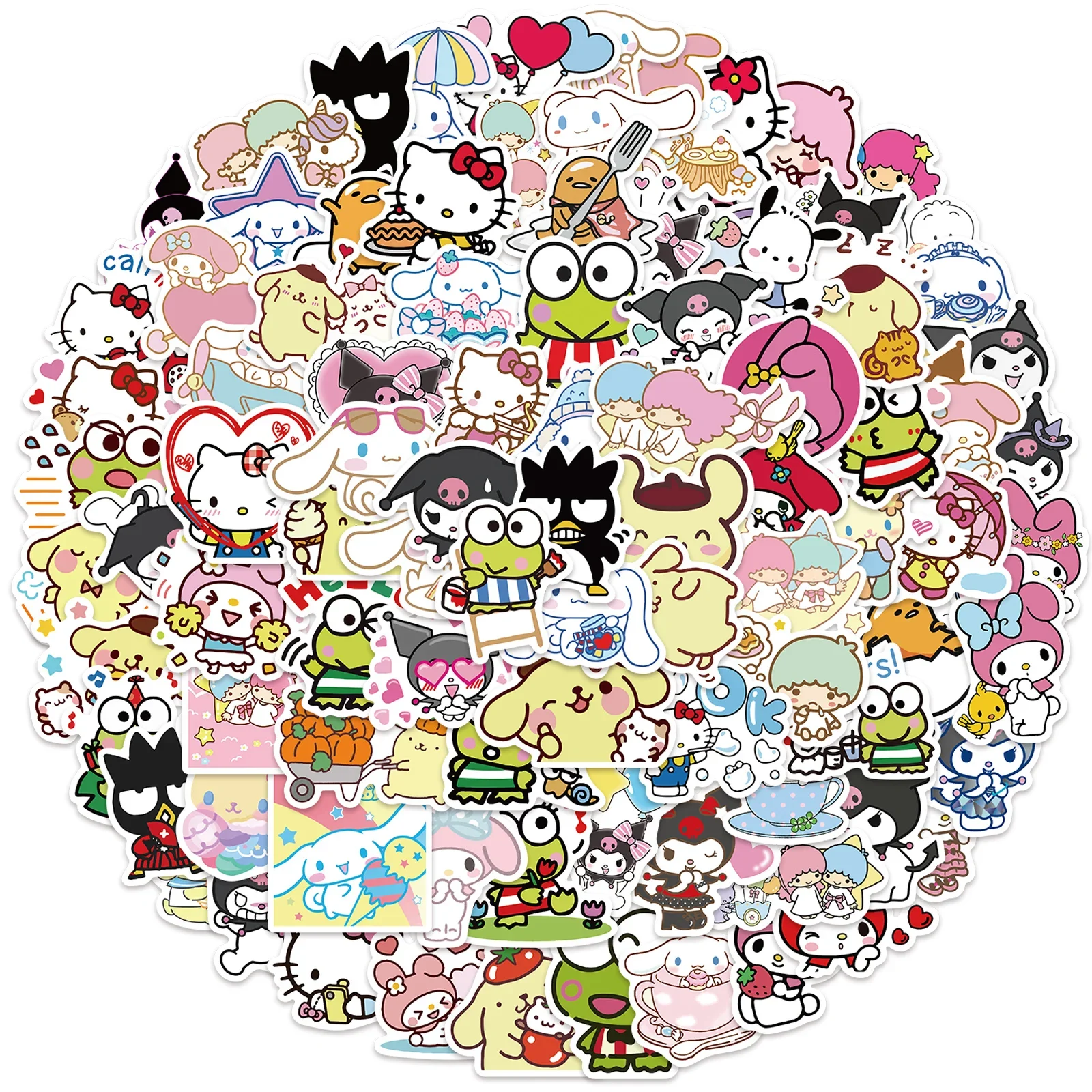 50/100pcs Kawaii My Melody Kuromi Hello Kitty Stickers for Kids Girls DIY Stationery Diary Cute Cartoon Sanrio Sticker Decals