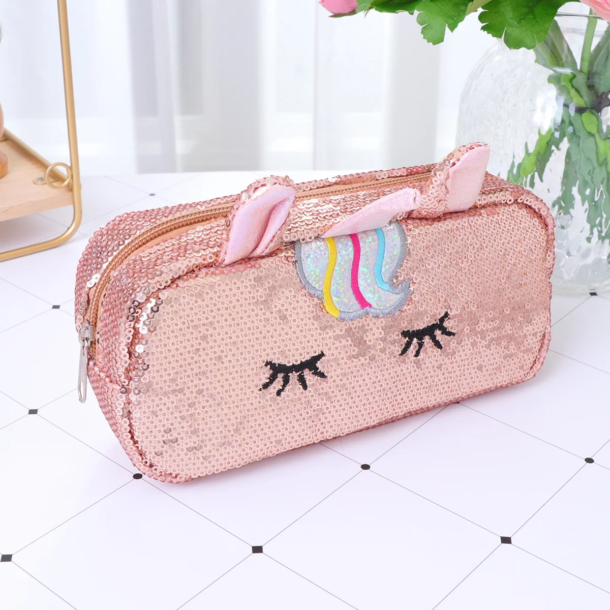 Pencil Bag Sequin Stationery Storage Bag Shiny Woman Pencil Box Pouch Coin Purse School Office Supplies ( Color)