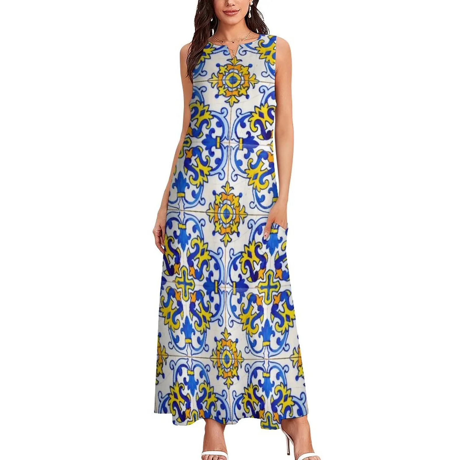 Vintage Azulejos Tile Long Dress elegant dresses for women ladies dresses for women 2025 Dress