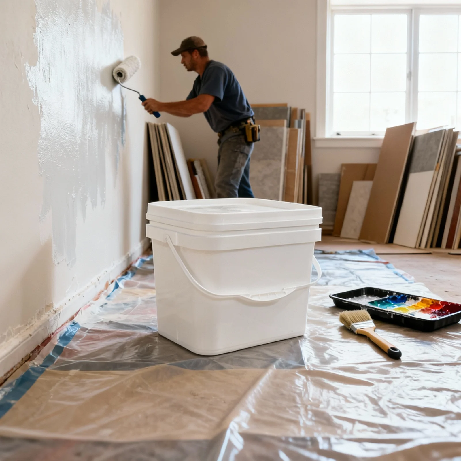 

Plastic Paint Bucket with Handle and Lid Lightweight Portable Plastic Storage Bucket for Painting and Color Mixing