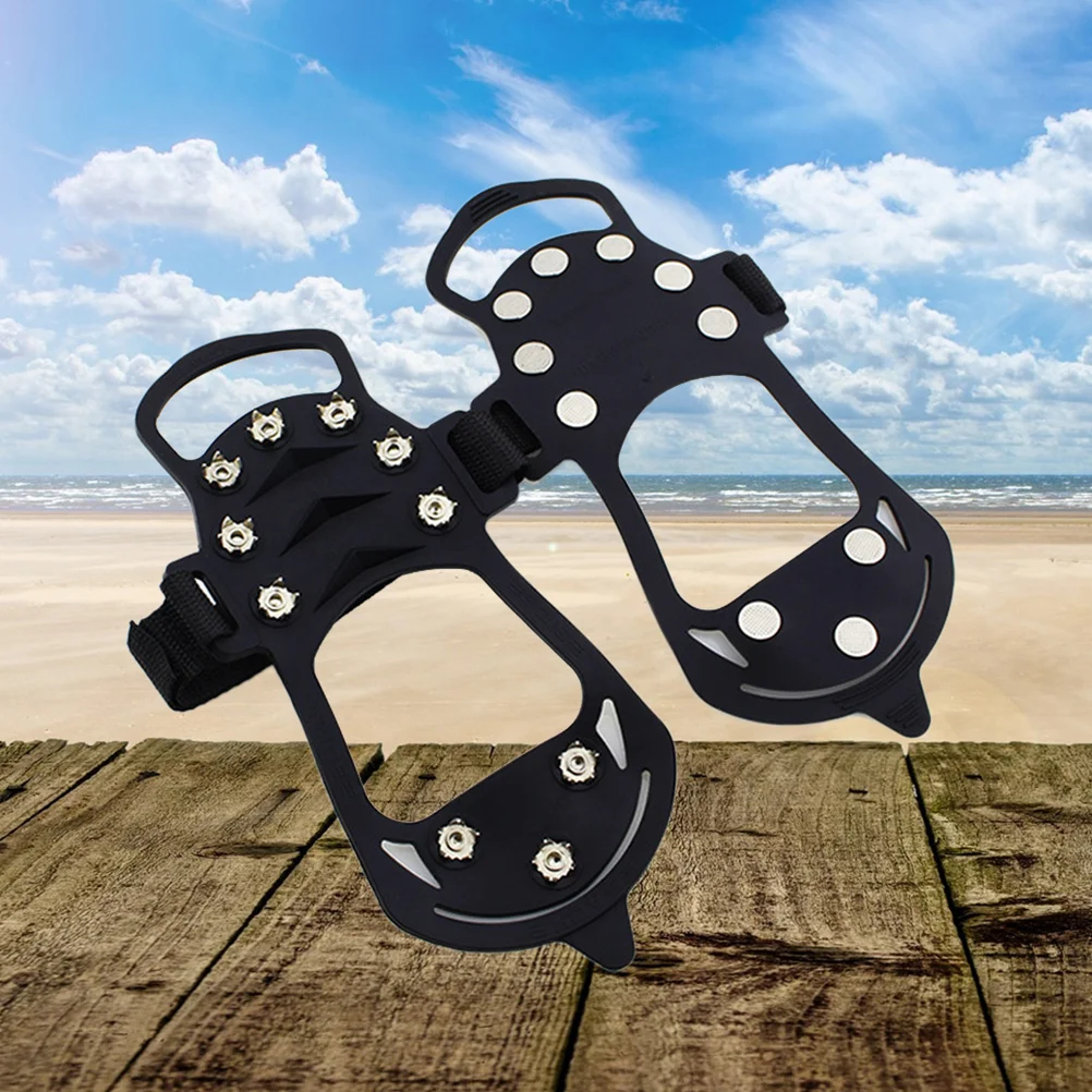 1 Pair Reinforced 10 Toothed Non-Slip Lacing Manganese Steel Crampons Climbing Shoe Cover Multi-function Wrench Free To Adjust (