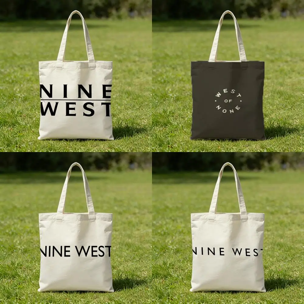 

Многоразовые сумки для хранения, двусторонние сумки для покупок с белыми ручками, моющиеся, для школы и рынка N-N-Nine West